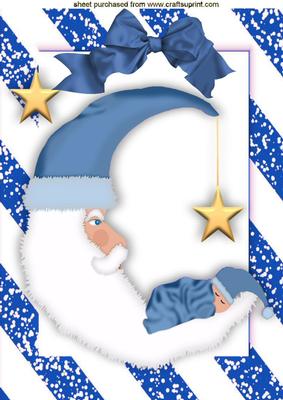 Santa Moon with Sleeping Baby in Blue A4