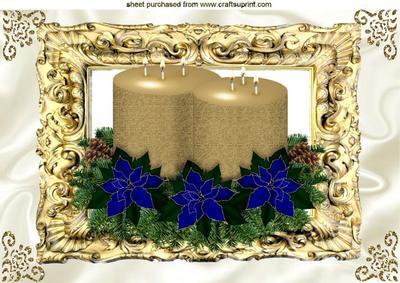 Gold Candles with Blue Poinsettias A4