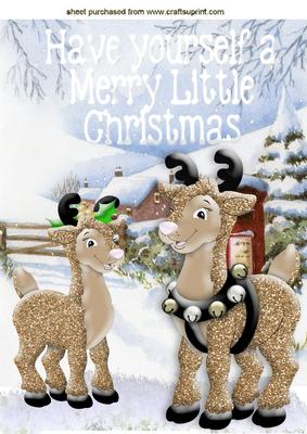 Cute Little Reindeers in Snow Scene A4