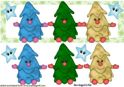 Funny Face Christmas Trees with Stars Dl