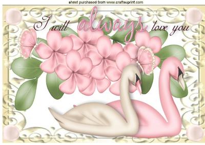 I Will Always Love You, with Pink Flowers and Swans A4
