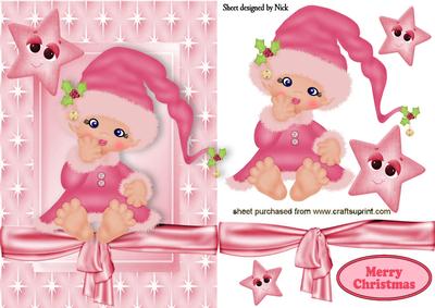 Little Girl in Pink Santa Outfit with Stars