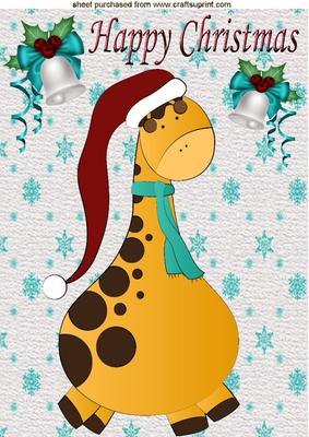 Giraffe in Santa Hat with Bells A4