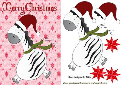 Zebra in Santa Hat with Stars