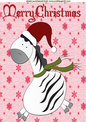 Zebra in Santa Hat with Stars A4