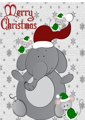 Big Ellie with Santa Hat and Little Mice A4