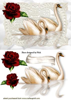 Pretty Red Rose on Lace with Swans