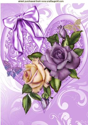 Purple/cream Roses on a Heart with Butterflies A4