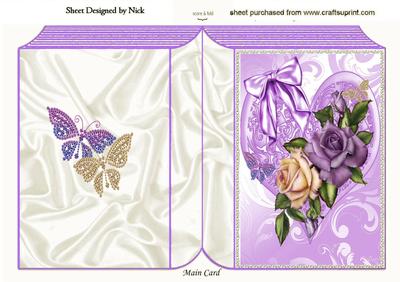 Purple/cream Roses on a Heart with Butterflies Folded Book