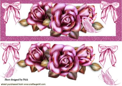 Pretty Pink Roses and Butterflies with Bows Dl