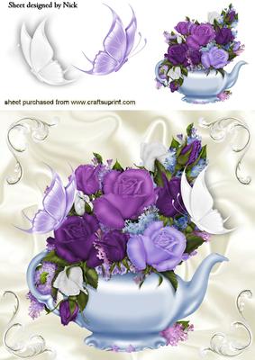 Teapot with Flowers and Butterflies 8x8