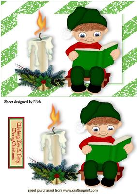 Little Boy Reading with Christmas Candle