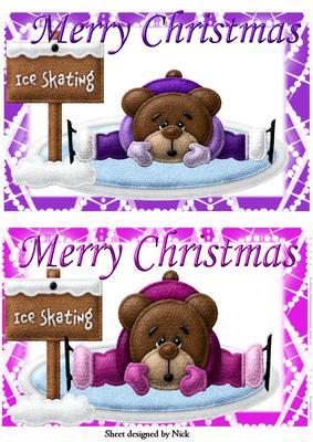 Felt Bears on Ice Falling in Pink/purple Toppers