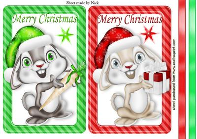 Cute Santa Bunnies in Red & Green Toppers