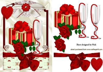 Hearts and Roses with Champers in Bow Frame