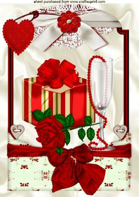 Hearts and Roses with Champers in Bow Frame A4