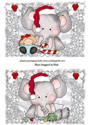 Elephant Toppers in Santa Hats with Holly