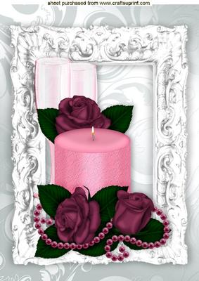 Pink Candle with Champers and Roses A4