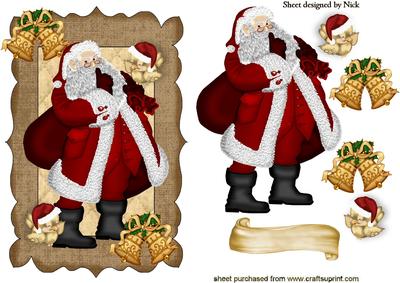 Vintage Santa with Little Robins & Bells