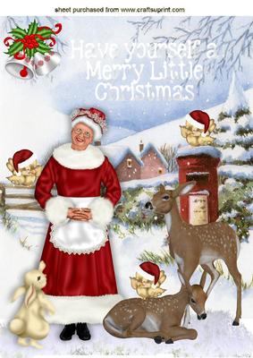Mrs Christmas with the Animals Snow Scene A4