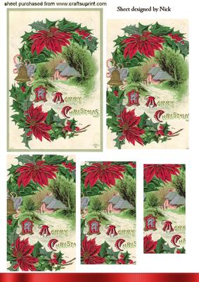 Christmas Vintage Poinsettias with Cottage Pyramids
