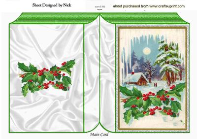 Vintage Snow Scene with Holly Folded Book