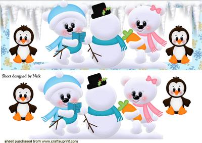 Polar Bears with Snowman & Penguin Dl