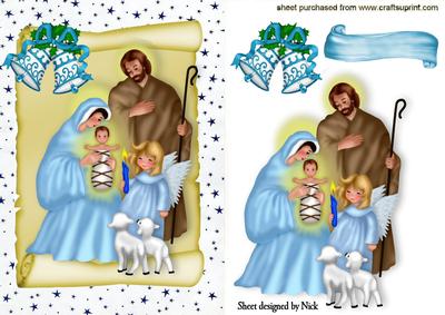 Nativity Scene with Baby Jesus on a Scroll with Bells