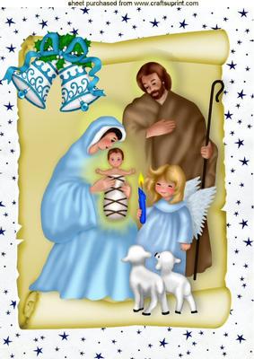 Nativity Scene with Baby Jesus on a Scroll A4