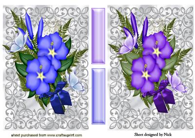 Blue and Purple Flower Designs with Bows Toppers