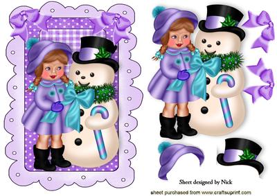 Sweet Little Girl with Snowman