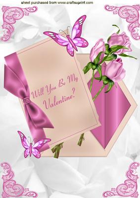Will You Be My Valentine with Roses and Butterflies A4