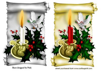 Beautiful Candle Displays with Doves on Scroll Toppers