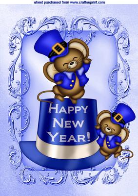 Happy New Year Top Hat with Cheeky Mice A4