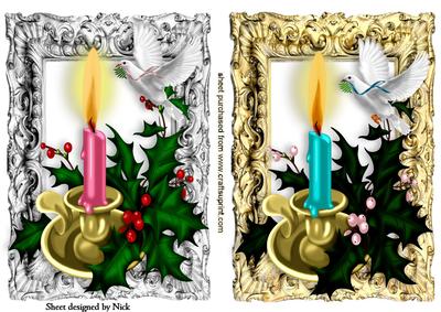 Beautiful Candle Display with Doves in Frames Toppers