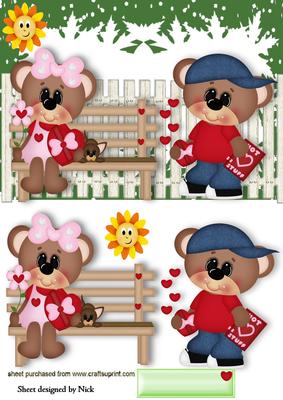 Hot Stuff Cute Valentine Bears in the Garden