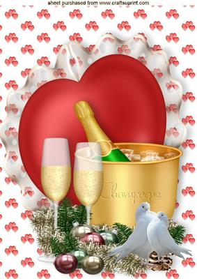 Hearts, Champagne, with Doves A4