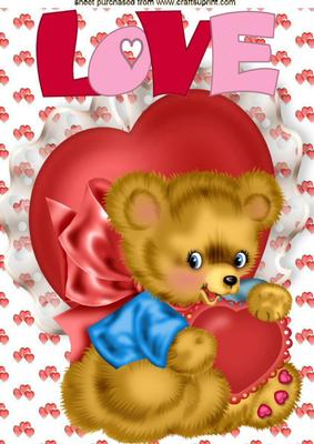 Love! Little Boy Bear with Hearts A4