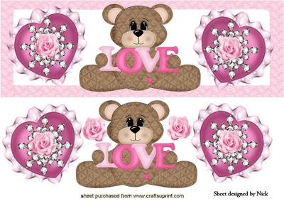 Love Bear with Hearts, Jewels and Roses Dl