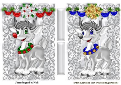 Rudy Reindeer with Swags in Ornate Frame Toppers