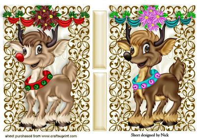 Rudy Reindeers in Gold Frame Toppers with Swags