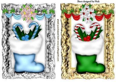 Snow Boot in Blue/green with Candycane and Swags Toppers