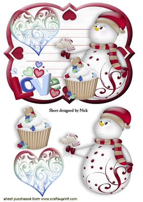 Valentine Snowman with Big Heart
