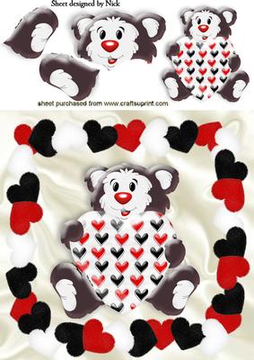 Teddy with Love Heart, in Heart Frame 8x8
