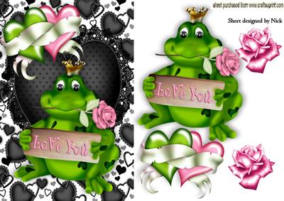 My Cute Frog on Black Lace Frame with Rose