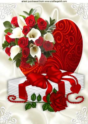 Heart, Red Roses and Love Letters on Satin A4