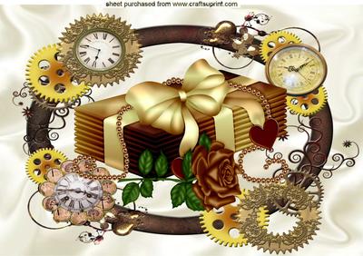 Love Letters with Gold Bow & Rose in Steampunk Frame A4