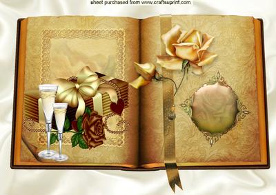 Gold Open Book with Rose and Love Letters A4