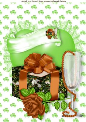 Gift with Gold Rose on Green Lace Heart A4