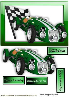 Racing Sports Car in Green Glass Frame